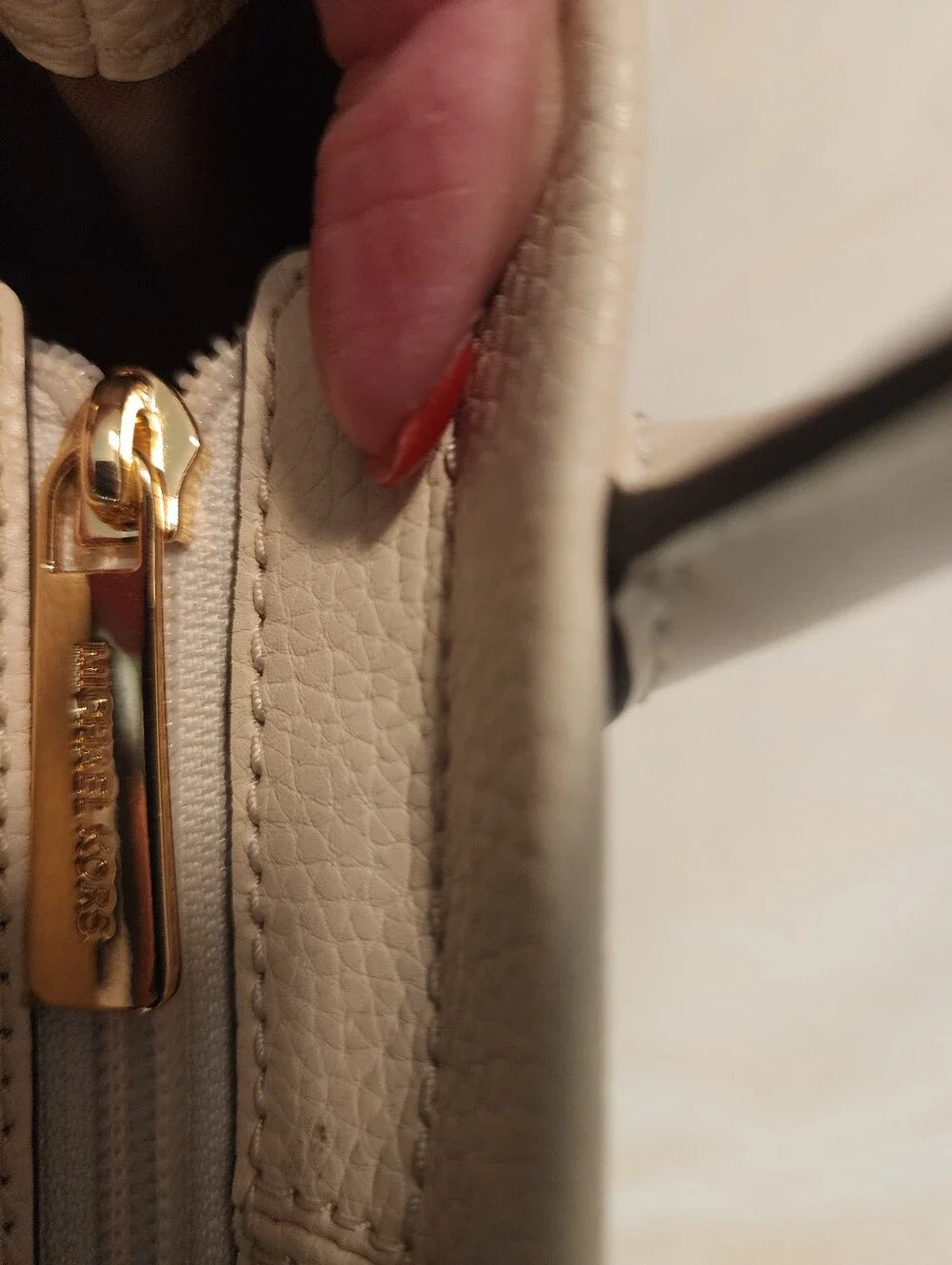 Michael Kors Cream Leather Logo Satchel with Gold Logo Charm Structured New